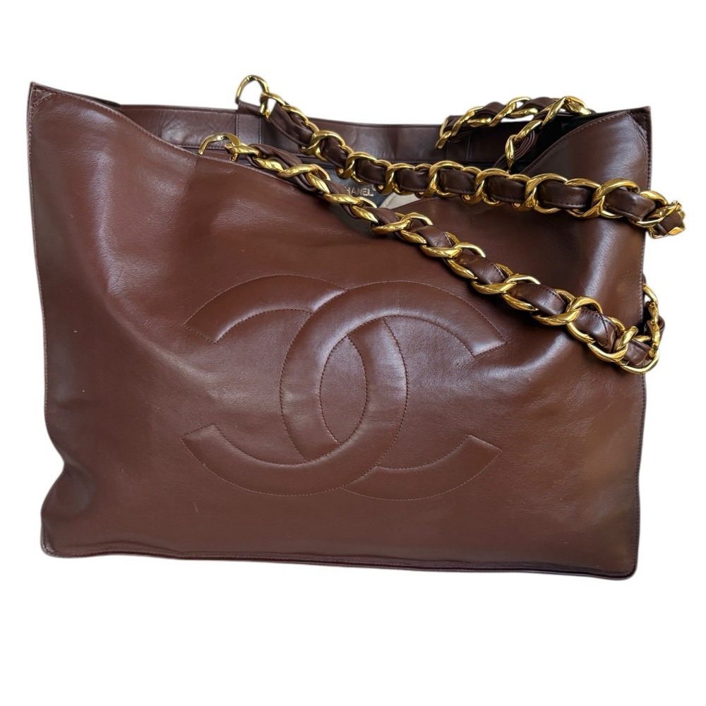 Chanel Brown Calfskin Leather Medium Tote w/ 24 chain handles